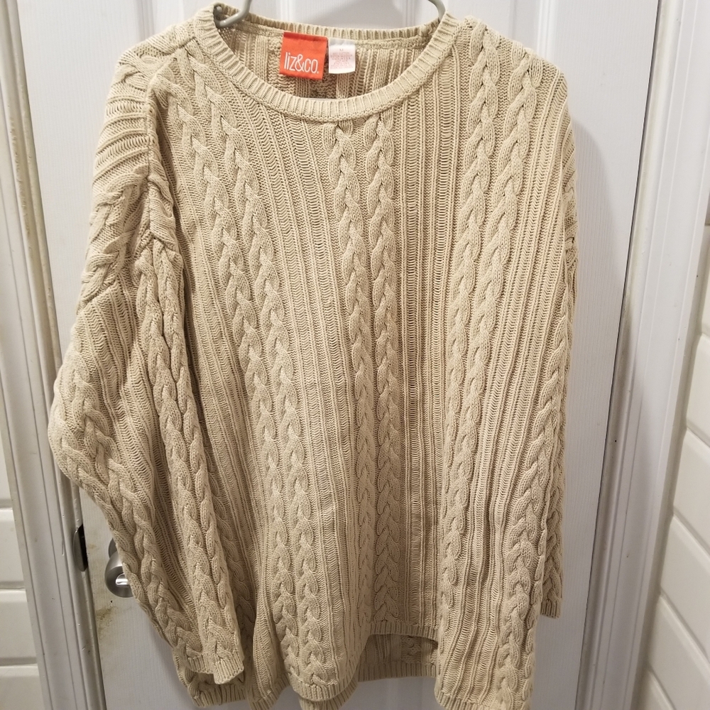 Liz & Co. Tan Cable Knit Pullover